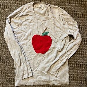 J. Crew Light Gray Sweater with Red Apple Design